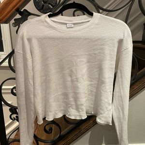 TNA white cropped waffle long sleeve top